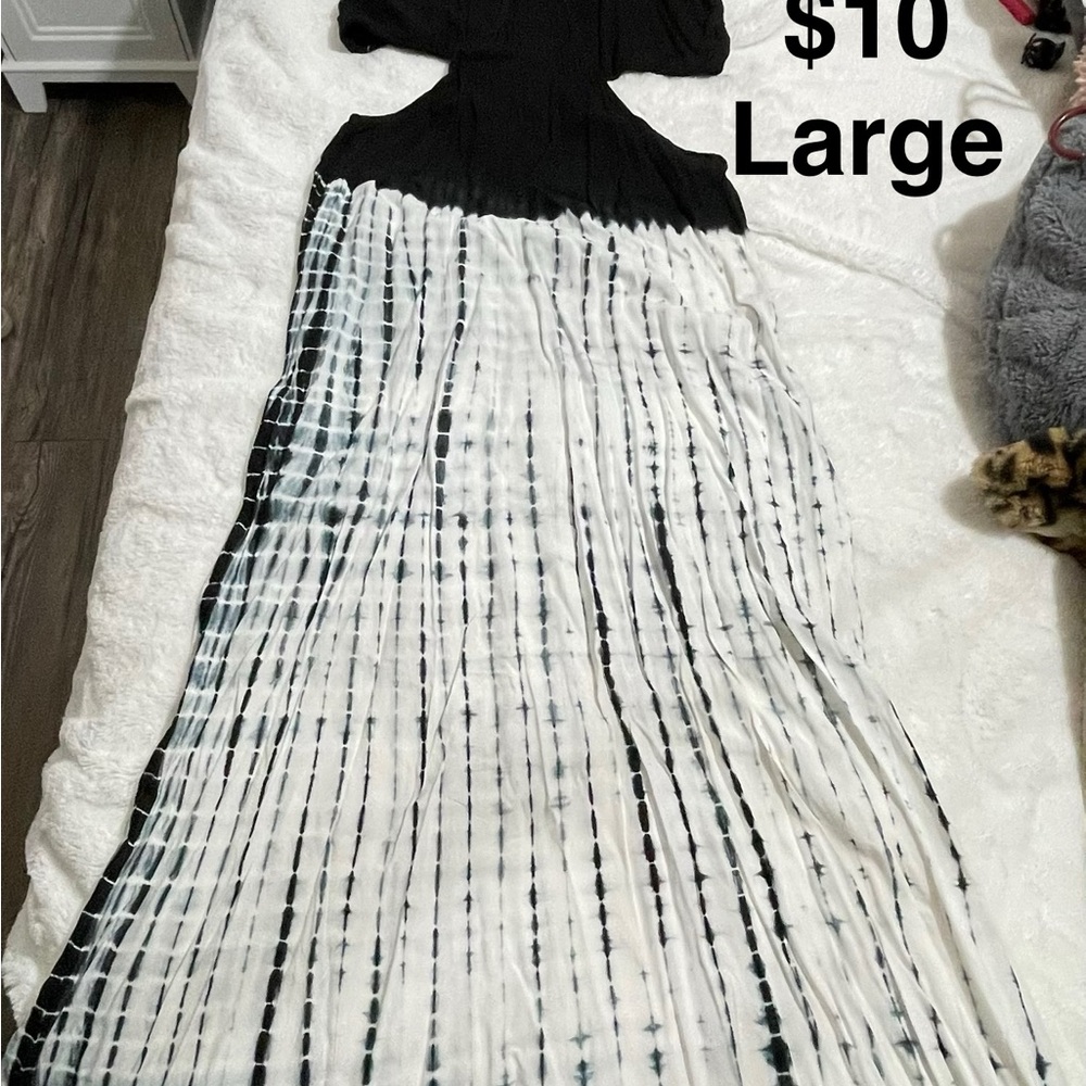 EARTHBOUND Black and White Tie-Dye Maxi Dress